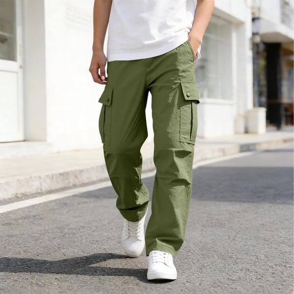 Boys Cargo Pants Elastic Waist Kids Casual Trousers with Multi Pockets School Uniform Slacks for Outdoor Hiking Green 7-8 Years