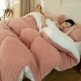 thumbnail image 2 of WOOW DEPOT Sherpa Reversible Comforter Twin 59" x 78.7", 1 PCS Thick Heavy 6.61 lbs Warm Cozy, Taffeta Quilted & Sheared Craft 3D Jacquard Blanket Machine Washable, Dusty Rose, 2 of 9