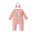 thumbnail image 2 of XIMIN Baby Girl Easter Outfit, Long Sleeve Knit Ribbed Jumpsuit with Bunny Design, Newborn Romper Bodysuit and Headband Set, 2 of 9