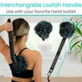 thumbnail image 2 of Vive Long Handled Loofah Sponge – Bath Back Scrubber with Mesh Pouf, Exfoliating Shower Loofa on a Stick for Elderly, Disabled, Men & Women, Black, 2 of 9