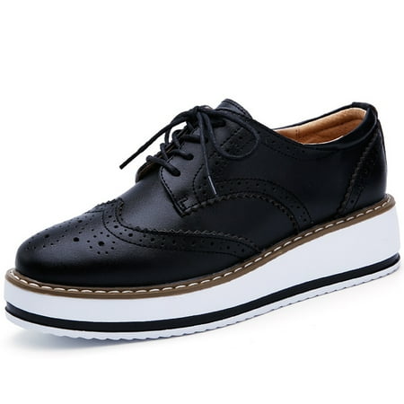 DADAWEN Women s Wing Tip Oxfords Platform Shoes Casual Flats 9.5 US