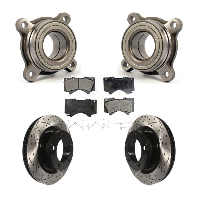 Transit Auto Front Wheel Bearing Coated Drilled Slotted Disc Brake Rotors and Semi-Metallic Pads Kit for Car Toyota Tundra Sequoia Lexus LX570 Land Cruiser KBB-106058