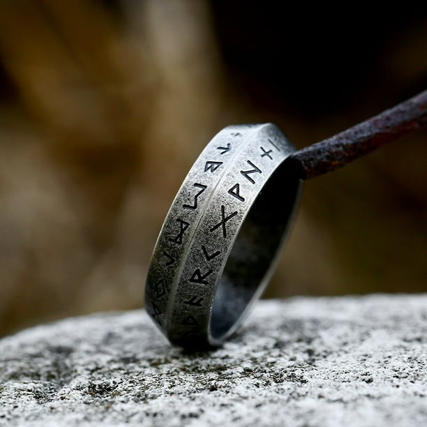 Anillo de runas vikingas Vintage de acero inoxidable anillo vikingo de Odin nordico para hombres y mujeres amuleto de pareja regalo de joyeria de moda que nunca se desvanece Tan Jianjun unisex