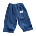 thumbnail image 2 of Coerni Toddler Baby Boy Elastic Mid Waist Washed Full Length Straight Pants Denim Jeans Kids Fall Winter Pants 1-5 Years, 2 of 9