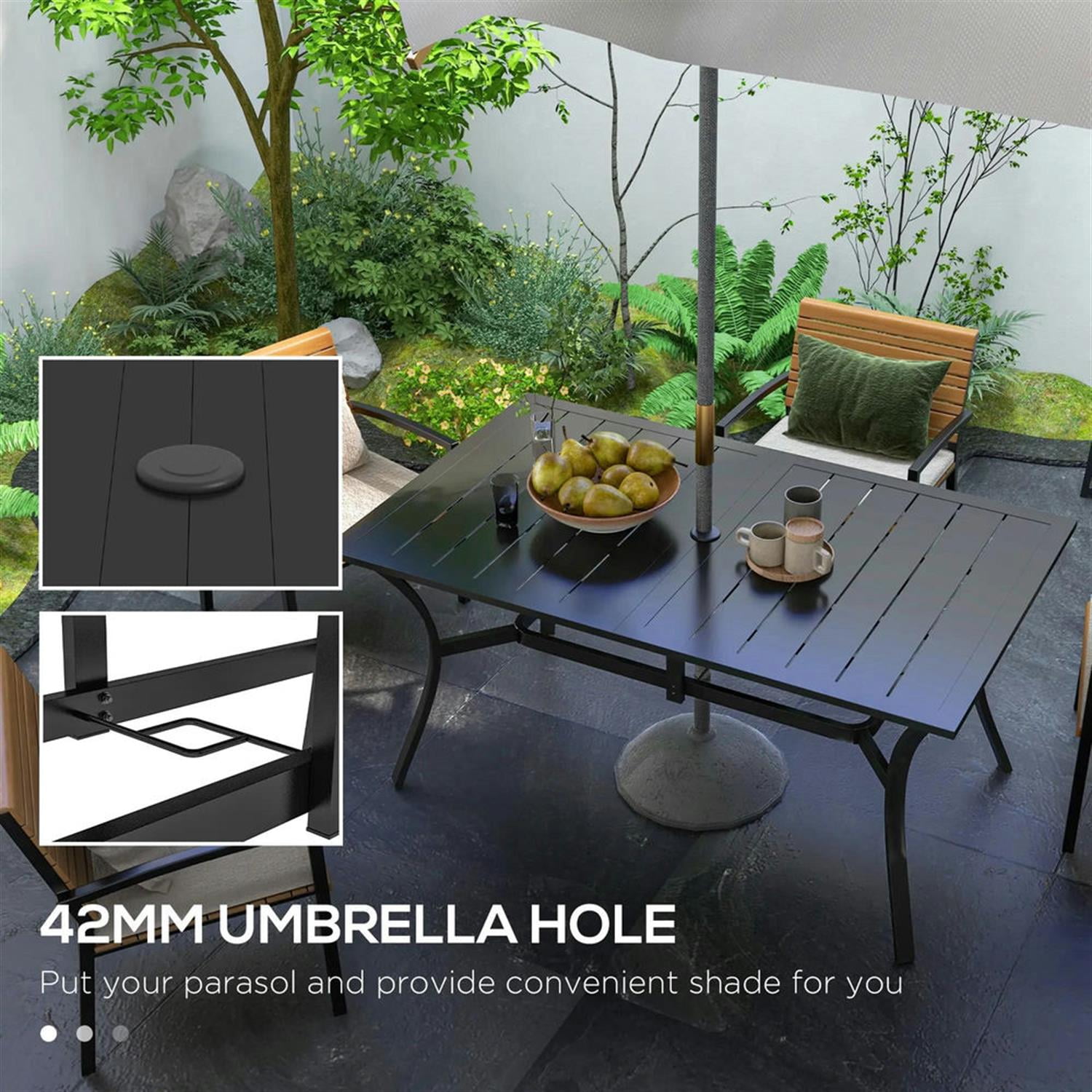 Demi Bonn 59" Outdoor Dining Tables, Steel Rectangular Patio Table for 4 to 6 People for Dining Room, Home Office, Garden, Black