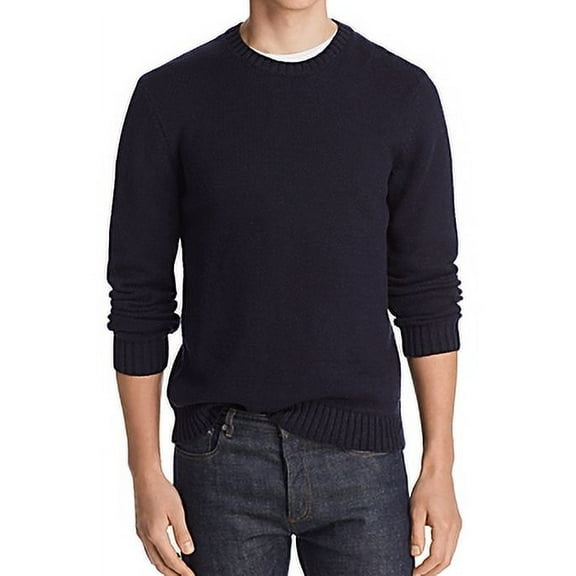 The Men's Store Mens 100% Cotton Slub Knit Ribbed Crew Neck Sweater Navy Medium