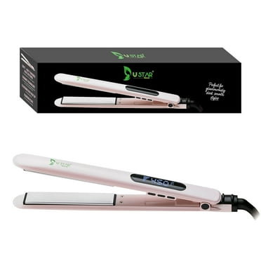 Ustar Travel Size Professional 1" Tourmaline Ceramic Flat Straightener Iron Straightener Hair Tool Hair Straightener with Dual Voltage, LCD Display, Ionic, Pink Black