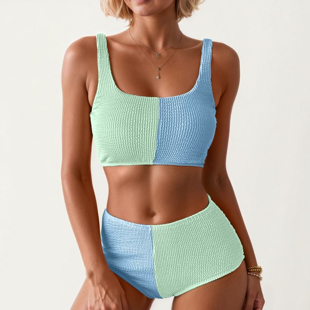WILLBEST Conjuntos de Bikini Para Mujer, Trajes de Baño de Dos Piezas Con Cuello Cuadrado Fruncido, Trajes de Baño de Cintura Alta