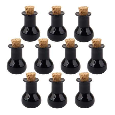 Small Glass Flat Bulb Vials Bottles Vial Jars w/ Cork Stoppers Black