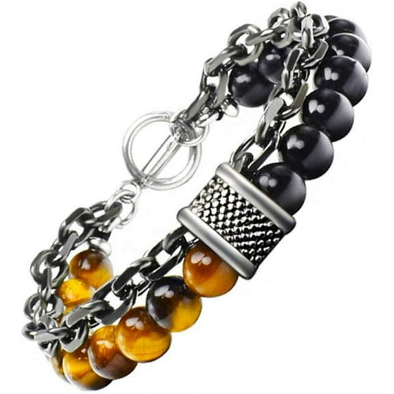 Stainless steel fashion jewelry natural tiger eye Obsidian men's/women's bracelet 10 mm bead string