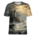 thumbnail image 5 of Lighthouse Sunrise Coast Scenery Pale Blue Tan Women's T-Shirt Short Sleeve T Shirts Tops Tee Ladies Loose T, 5 of 6