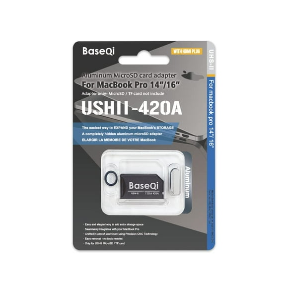 Adaptador microSD BASEQI UHS-II de aluminio para MacBook Pro 14 y 16