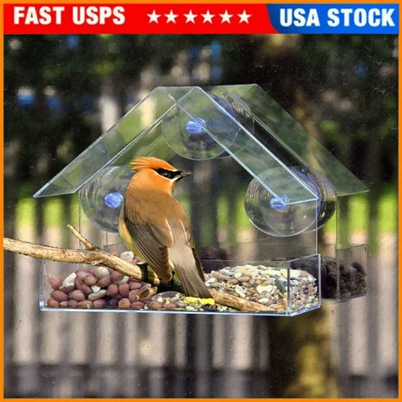 PURELY- Clear Window Bird Feeder With Suction Cup - Acrylic Hanging Feeder For Garden &