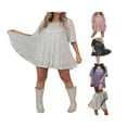 thumbnail image 4 of Femmes Sequin Chemise Robe Manches Courtes Babydoll Sequin Robe Concert Party Clubwear Scintillant Tiered Mini Robe, 4 of 5