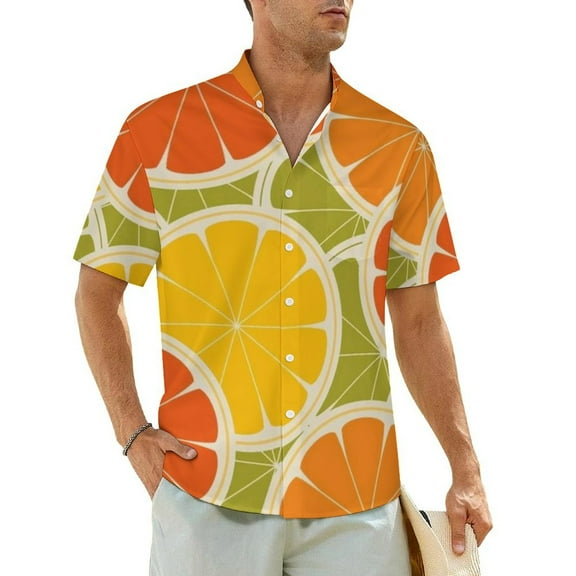 Watercolor Fruit Beach Shirt Lemons On Striped Summer Casual Shirts Mens Vintage Blouses S