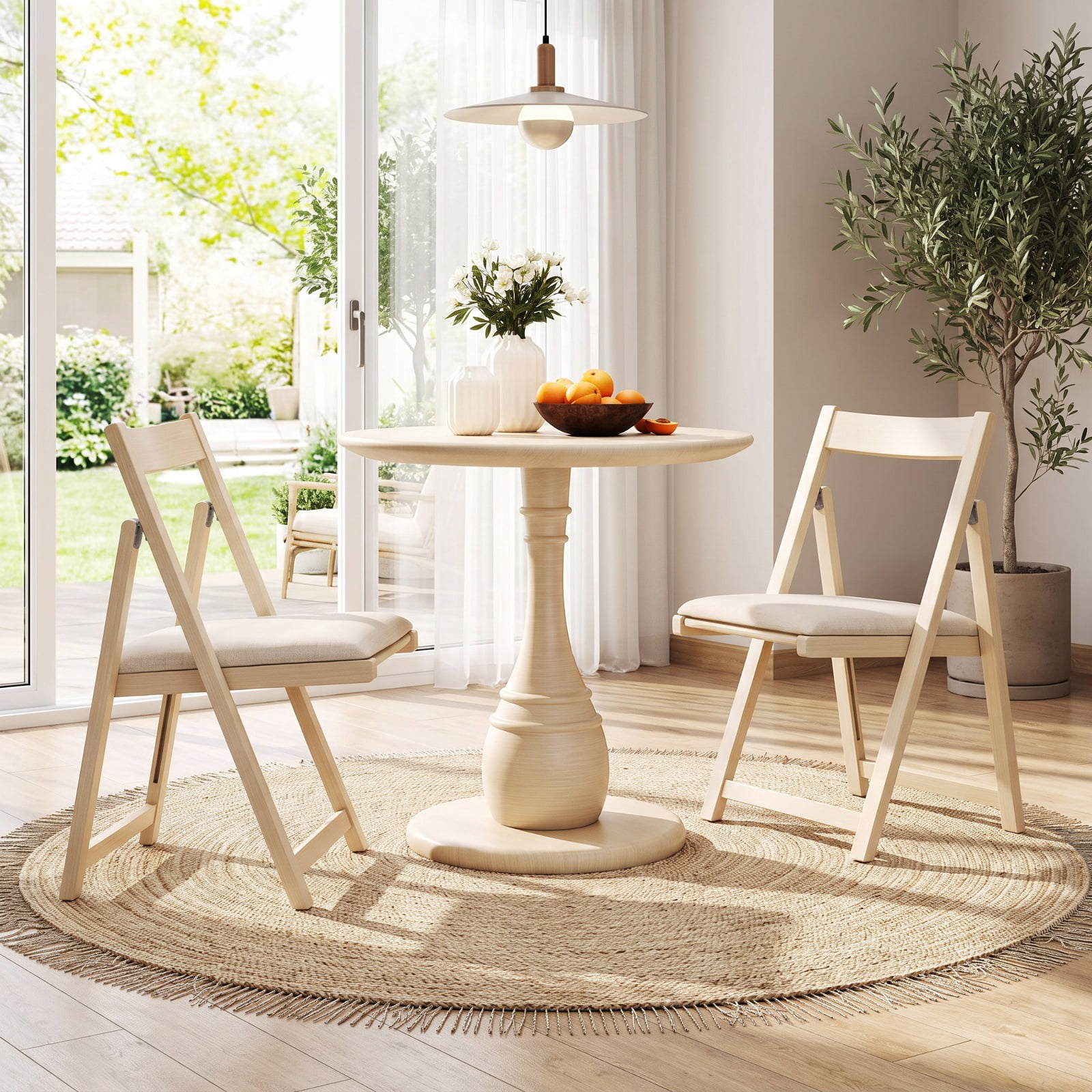 Furnibear Folding Upholstered Dining Chair Set of 4 with Curved Backrest for Kitchen Dining Room Living Room Home, Beige