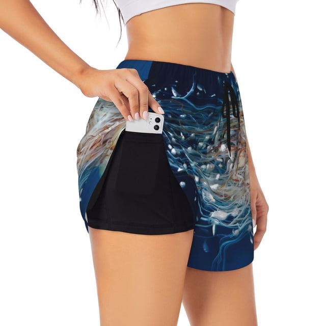 Balery White Jellyfish Dansing in the Ocean Pantalones cortos deportivos para mujer con forro y dos bolsillos, elásticos, para entrenamiento, gimnasio, yoga-XX-Large