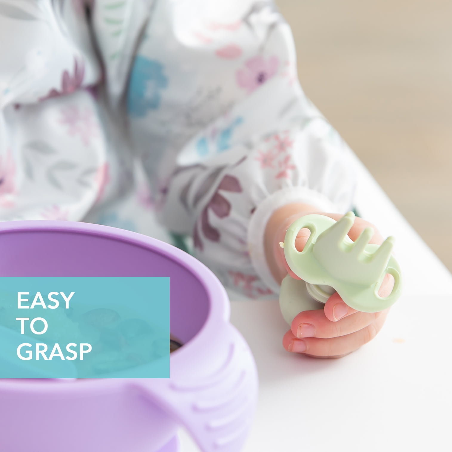 Bumkins Baby Feeding Chewtensils, Training Fork and Spoon Set, Utensils Ages 6 Mos+ Sage