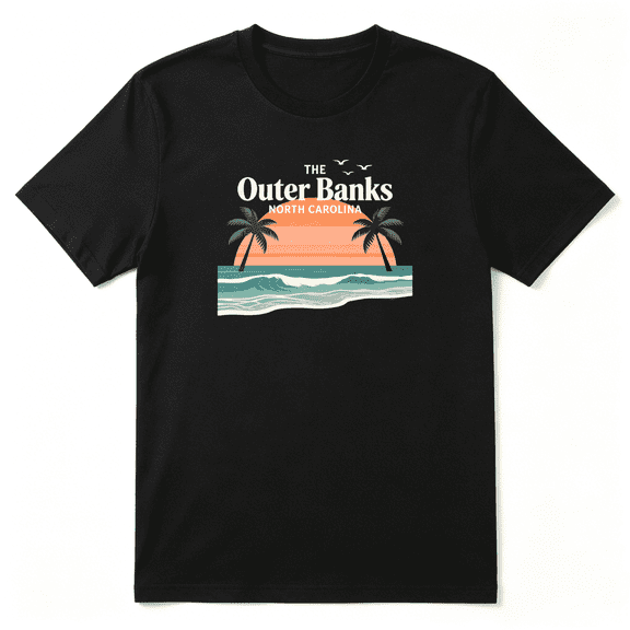 The Outer Banks North Carolina Palm Tree Retro Graphic Tee For Men And Women, Outdoor Holiday Gift Cotton Short Sleeves T-Shirt