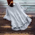 thumbnail image 2 of YDFCWXW Linen Tops for Women Short Ruffle Sleeve Shirts Crewneck Pleated Blouses Dressy Casual Fashion Button Down Tunic Top Grey, XL, 2 of 5