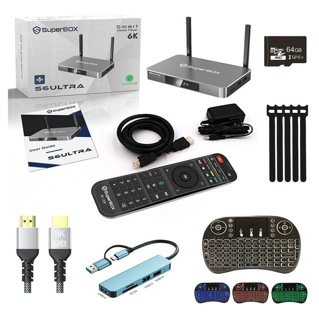 Super Box S6 Ultra Édition Premium, Officiellement Autorisée, 4G+128G, 6k 8k HDMI, Fonction Timeshift, Télécommande Vocale, Répéteurs Wi-Fi Cadeau Gratuit, USBHub, Carte TF 64G