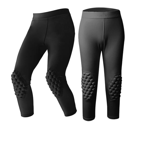 Youth Boys 3/4 Compression Pants with Knee & Taibone Pads Basketball Tights Football Soccer Leggings Sports