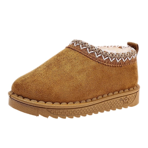 SERTGUTR Kids Fleece Lined Snow Boots, Slip-On Embroidered Winter Shoes, Non-Slip Chunky Sole Warm Ankle Boots, Everyday School Outdoor Boys Girls Boots(9.5-10 Years,34)