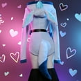 thumbnail image 5 of MOBBUNNY Women Fluffy Bodycon Romper Blue Furry Lingerie Hooded Bodysuit Jumpsuit with Tail Belt and Socks, S, 5 of 10