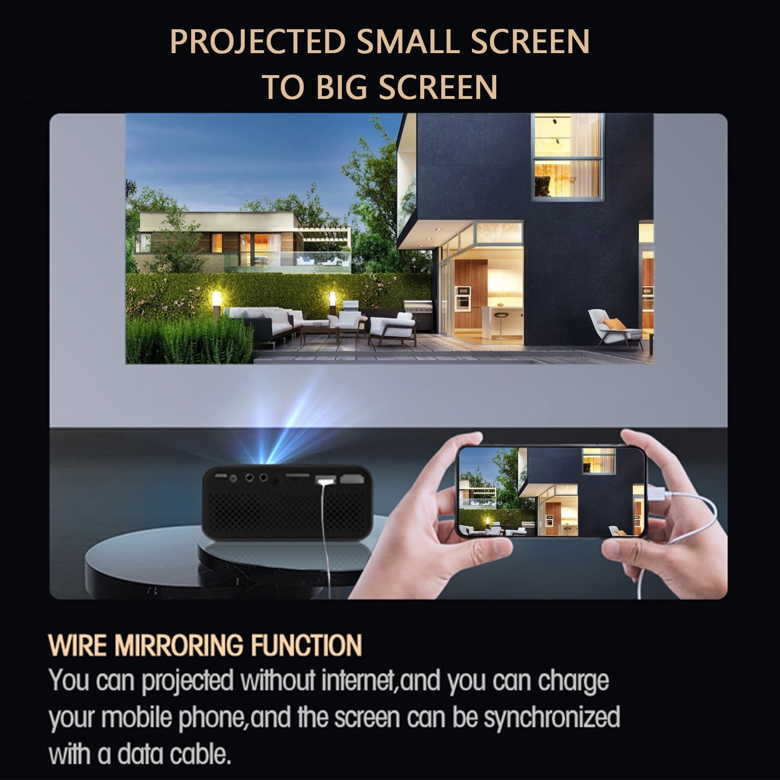 Hohaski Projector, Native 1080P Bluetooth Projector, Portable Outdoor Movie Projector, Full HD Mini Projector with Speaker for Home Bedroom, Compatible with Smartphone