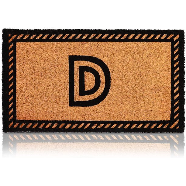 Monogram Letter D Door Mat 17"x30", Coco Coir Front Doormat Non