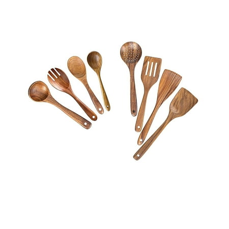 

8pcs Kitchen Utensils Wooden Teak Cooking Utensils Widely Used Easy to Clean Spoon Set for Home Kitchen Cooking Picnic Camping