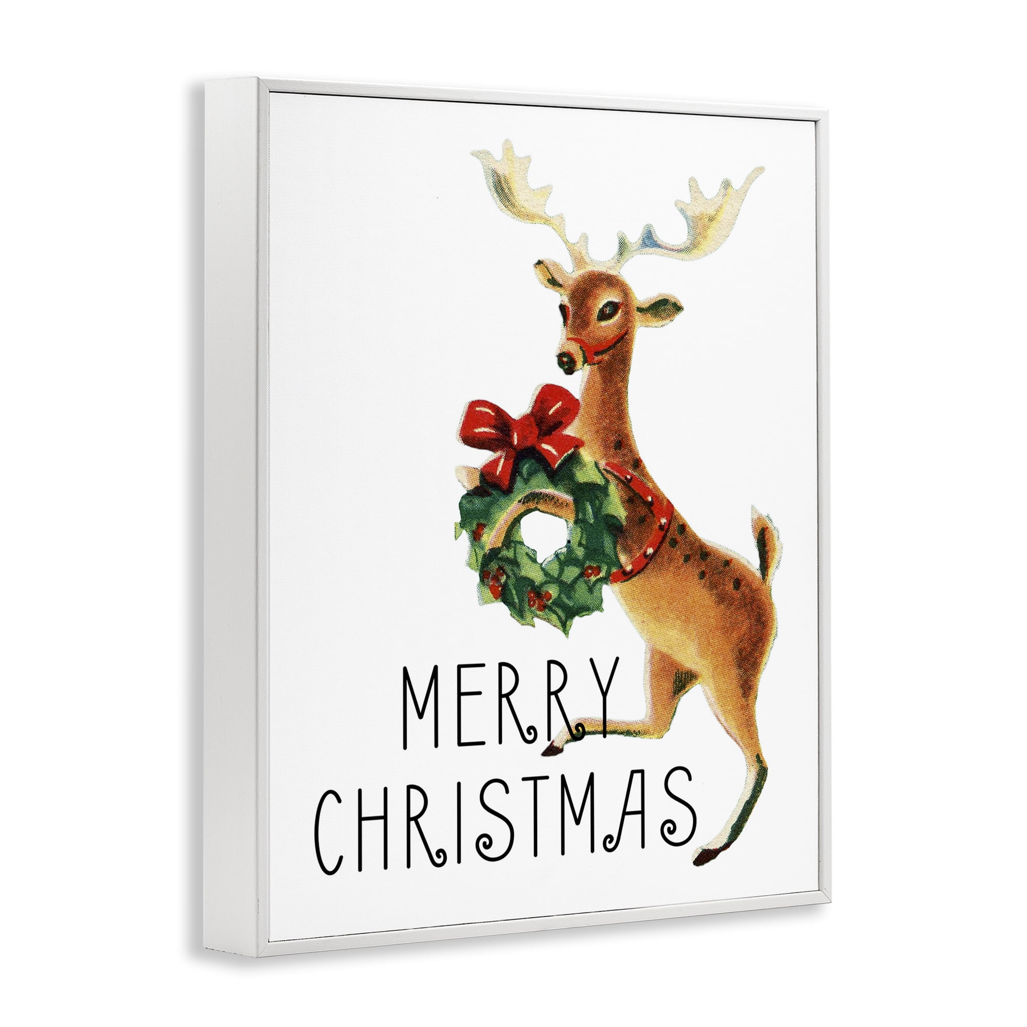 Stupell Industries Merry Christmas Reindeer Holiday Painting White Framed Art Print Wall Art, 16 x 20