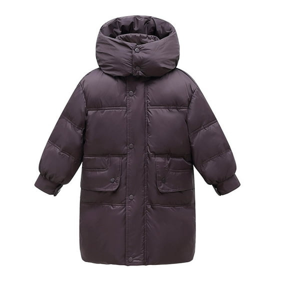 Efsteb Girls Winter Coats Mid-Long Puffer Jacket Warm Thicken Hooded Padded Coat Long Sleeve Thermal Outerwear (Purple,8-9 Years)