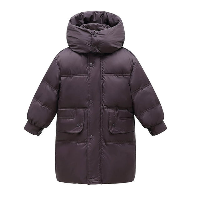 Children's Winter Solid Color Casual Sports Warm Thickened Hooded Jacket Midi Length Top
