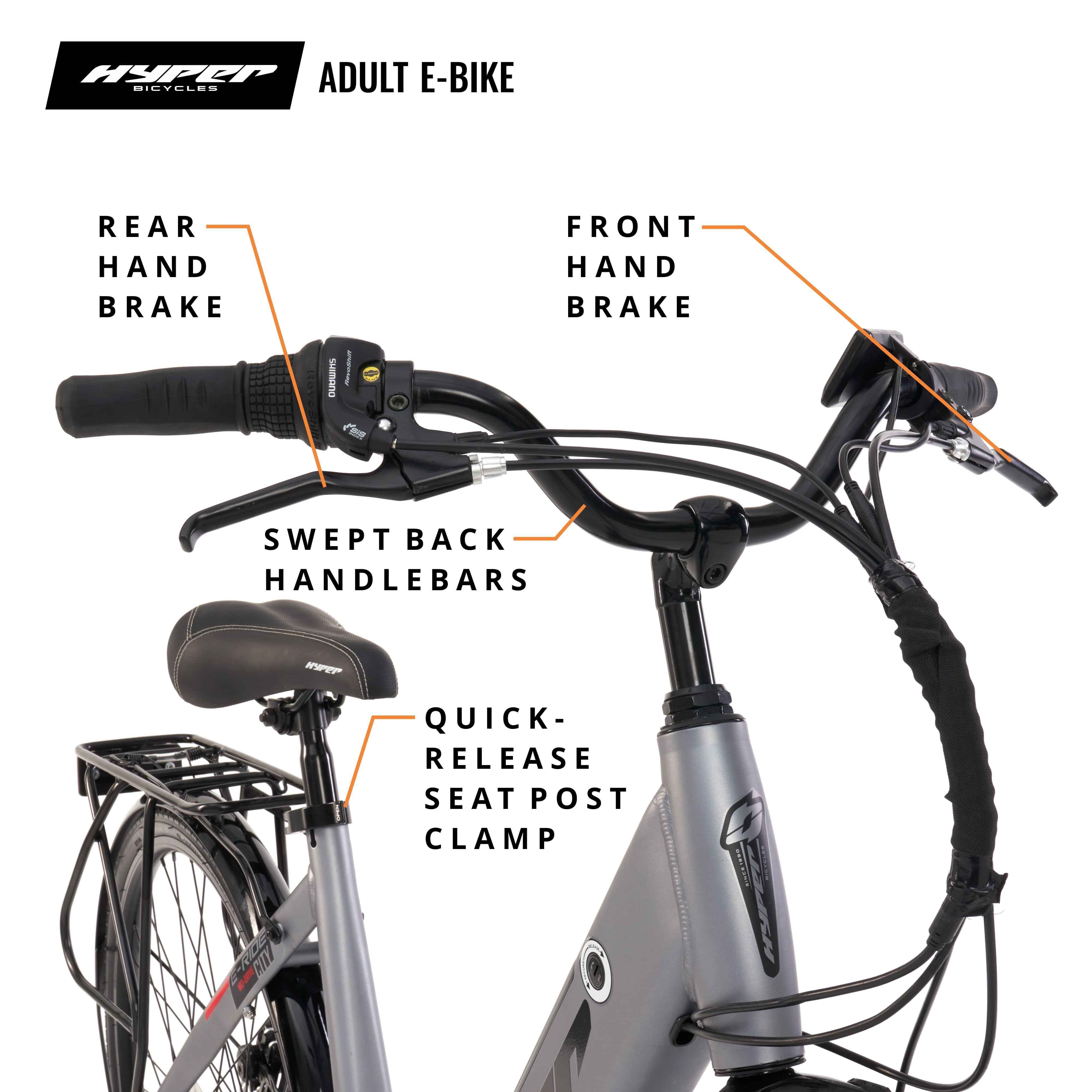 Hyper Bicycles 36V 700C Electric Commuter E-Bike, Adult Ages 13+, 250W Motor, Matte Gray
