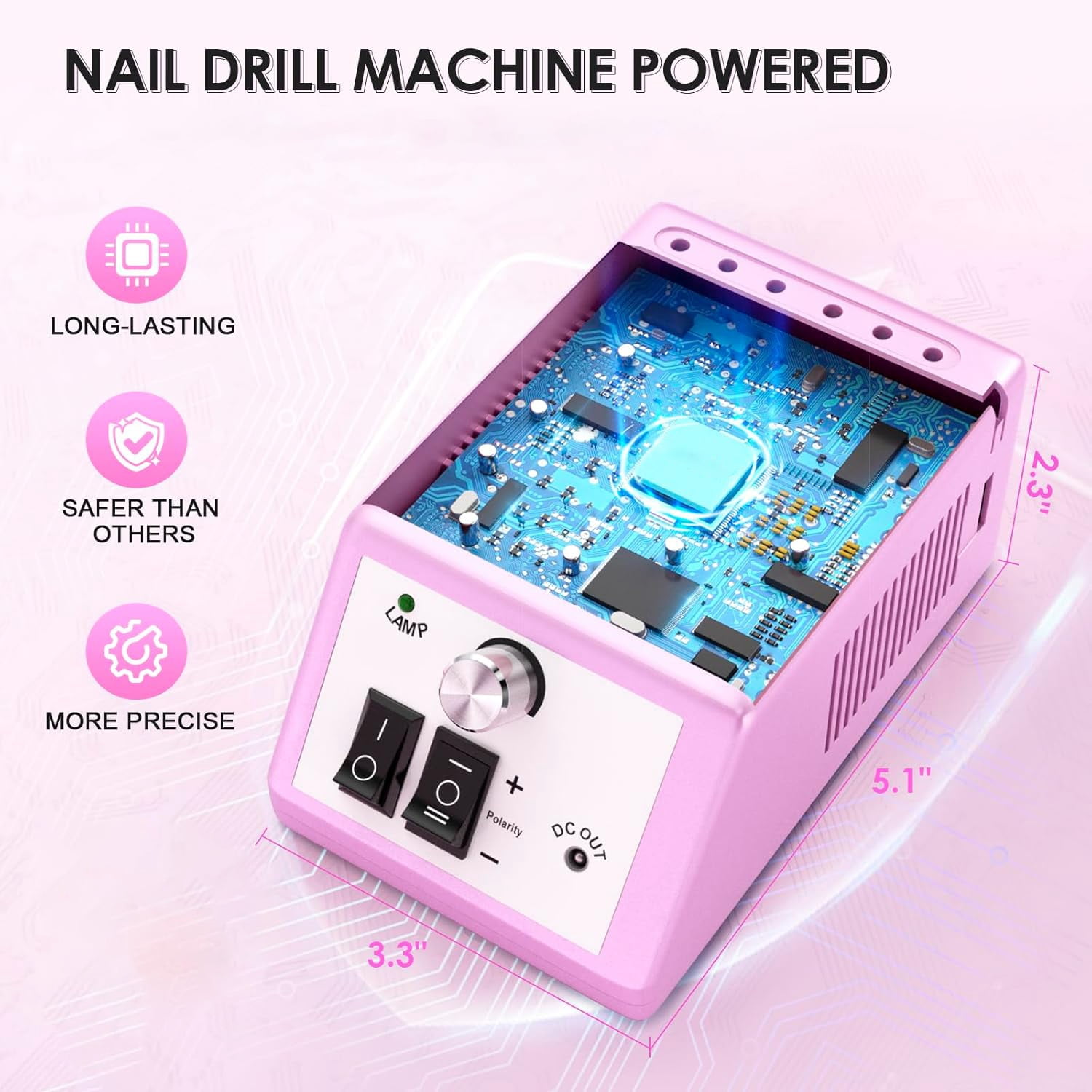COSITTE 30,000 RPM Low-Vibration Nail Drill, Professional Acrylic Nail Remover, Home/Salon Hand and Foot Care Set-Rose Pink