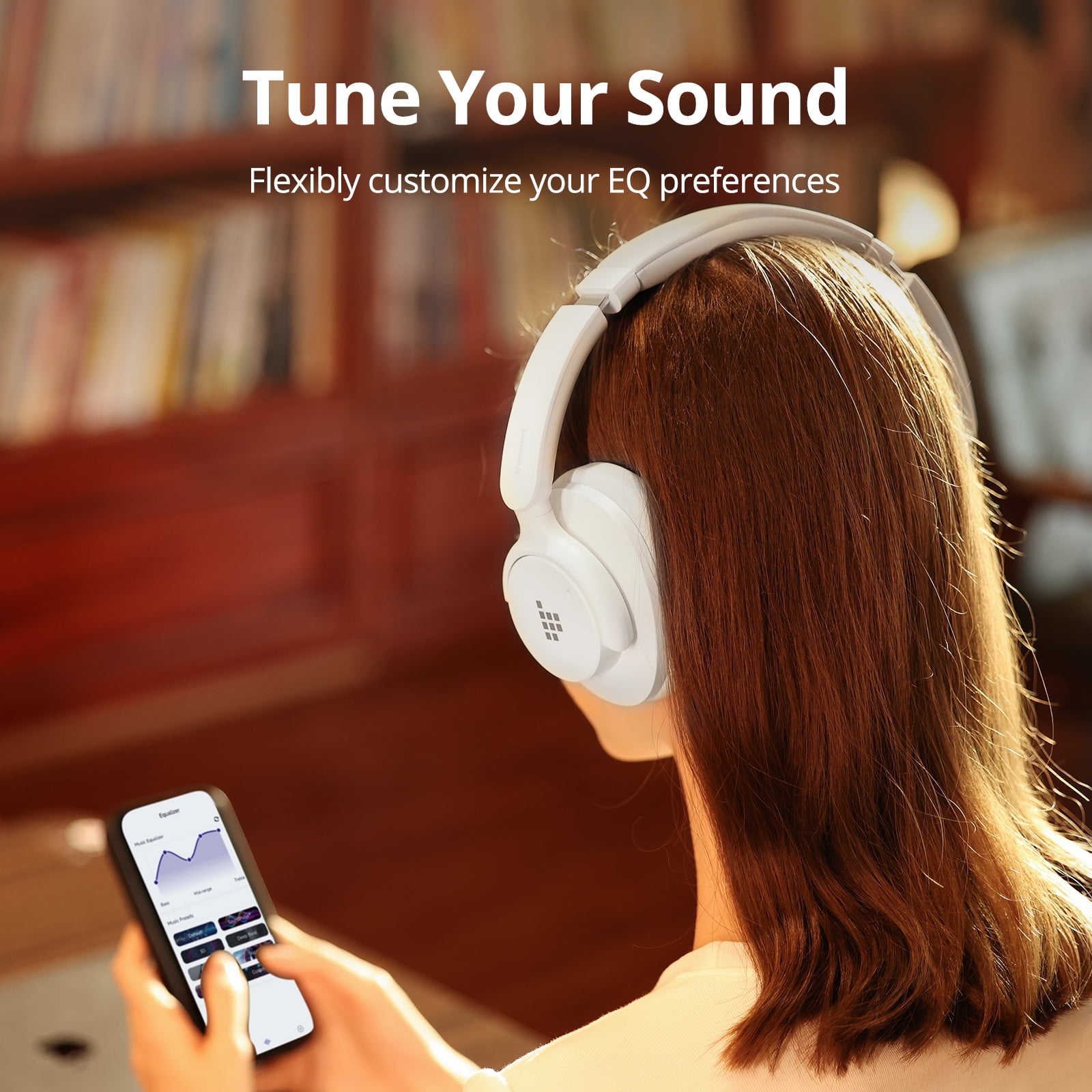Wireless over-Ear Headphones, Hybrid ANC Headset,5.3, Hybrid Active Noise Cancellation, 60 Hours Playtime, Hi-Res Audio, 90° Swiveling Earpads, Pair with 2 Devices, Tronsmart App Control, White