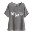 thumbnail image 5 of lcziwo Womens Summer Beach Tops Dressy Casual Cotton Linen Short Sleeve T Shirts Loose Fit Round Neck Blouses 2025 Fashion Butterfly Print Tees Saving Sales Gray XXL, 5 of 8