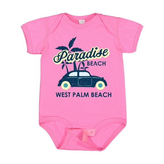 Inktastic Paradise Beach in West Palm Beach with Palm Trees and Car Boys or Girls Baby Bodysuit