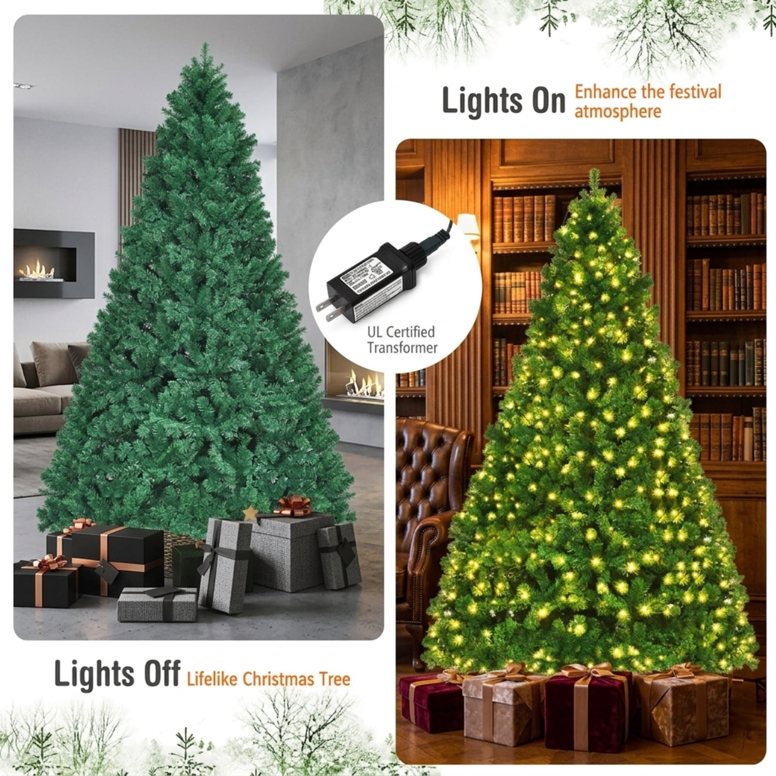 RUIE, 8 Foot Pre-Lit Tree, 8 ft Artificial Christmas Tree, 430 LED Lights, Green, 1438 Full Tips, for Home Holiday Xmas Decoration
