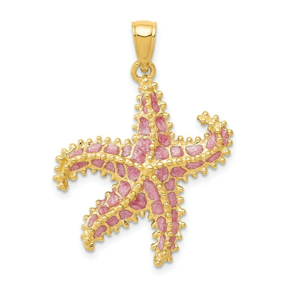 14K Yellow Gold Charm Pendant Themed Pink 32 mm 23