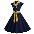 thumbnail image 3 of Umfun Womens Dresses A Line Flare Vintage Dress Bowknot Prom Turndown Collar Sleeveless Polka Printing Best Gift for Festivals Navy L, 3 of 6