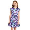 thumbnail image 3 of Aideaone Girls Summer Dress Ruffle Flutter Sleeve A-Line Sundress Butterfly Floral Print with Waist Tie 7-13 Years, 3 of 6