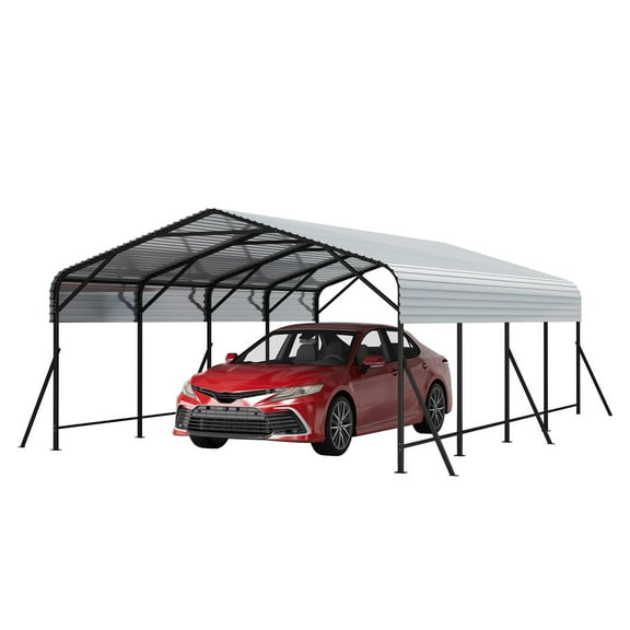20×20×8FT Metal Carport - Heavy Duty Steel Frame Garage Kit for Cars, Boats & Tractors, All-Weather Protection with Galvanized Roof (Assembly Required)