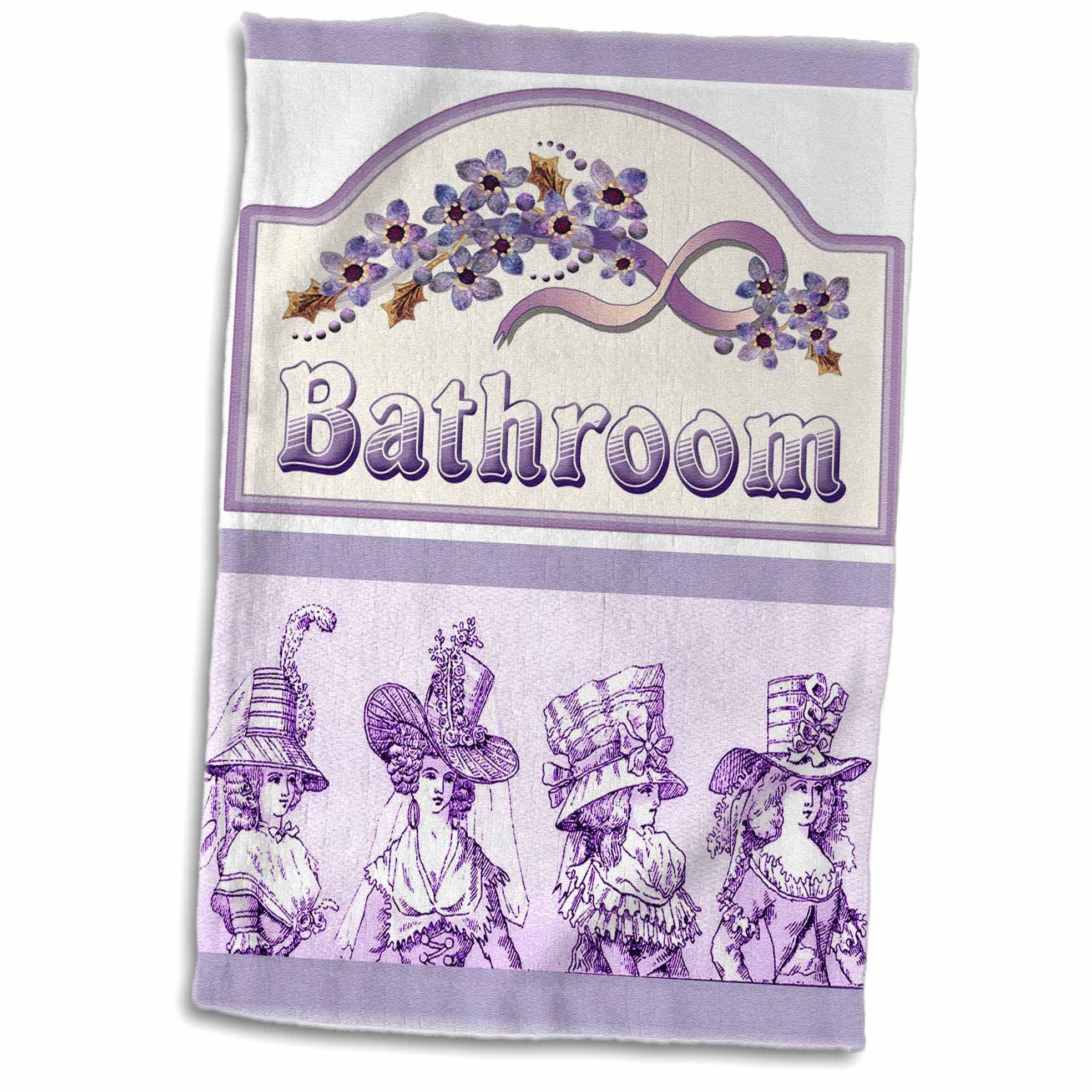 3dRose Victorian Ladies On Violet Bath Sign Towel, 15 by 22inch