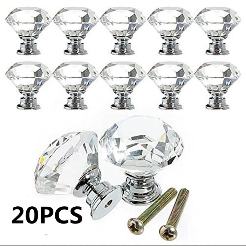 20 Pcs Drawer Knob Pull Handle Ning store Crystal Glass Diamond Shape Cabine... 