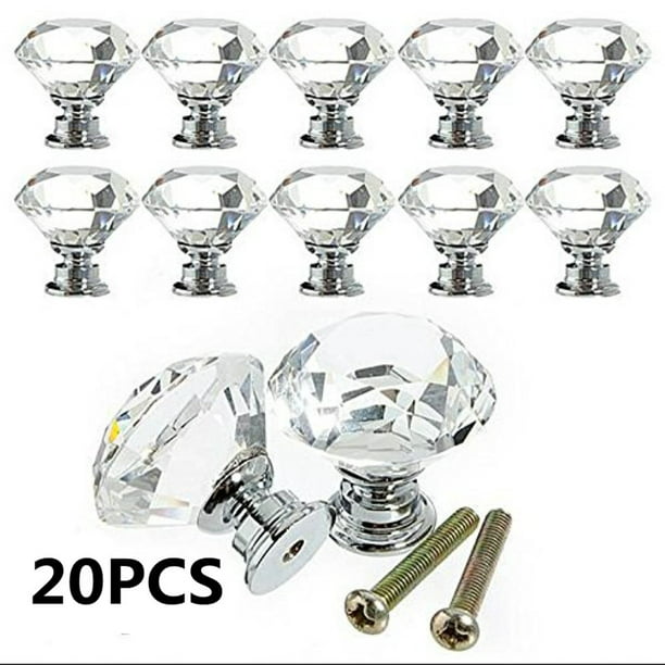 30mm 20 Pcs Crystal Clear Glass Cabinet Dresser Knob Diamond Shape