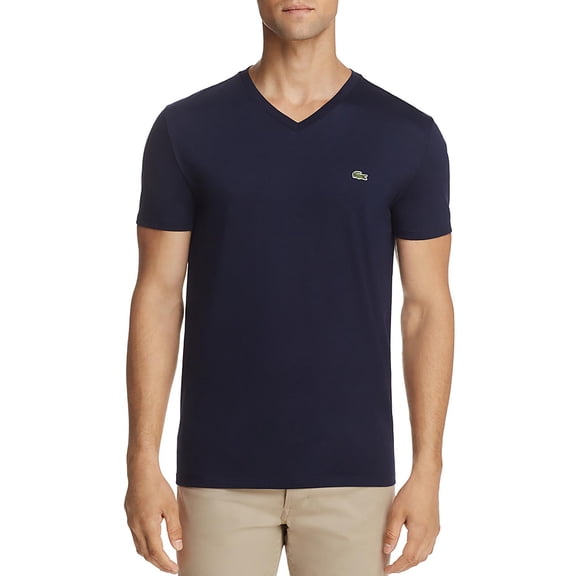 Men's Lacoste Navy Blue Short Sleeve Pima Cotton V-Neck Jersey T-Shirt - 6/XL