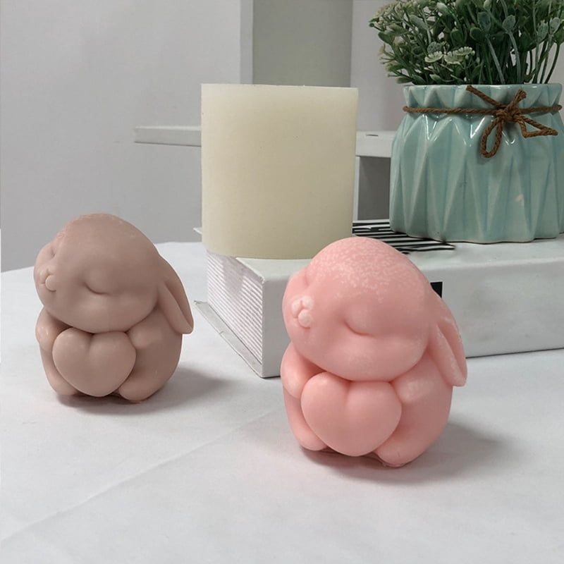 Cute Heart Rabbit Silicone Mold 3D Easter Candle Mould Soap Cake Decorating Tool