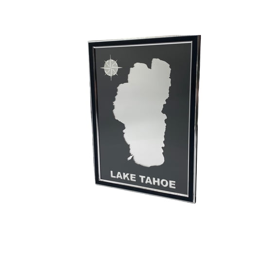 Lake Tahoe Framed Mirror Map in Silver and Black